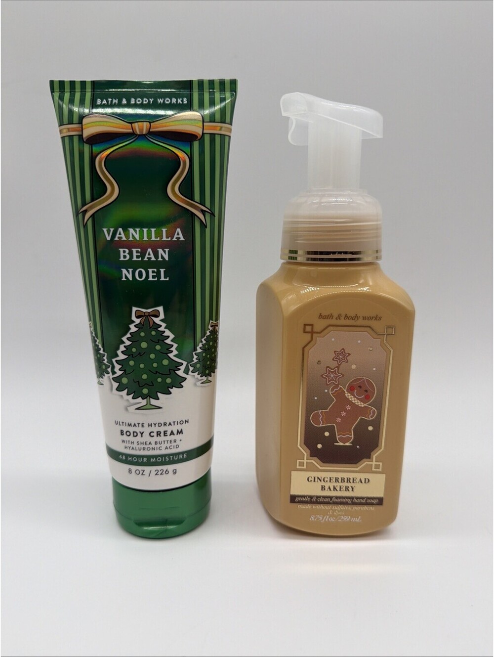 Bath Body Works Vanilla Bean Noel Body Cream 8oz & Gingerbread Bakery Hand Soap